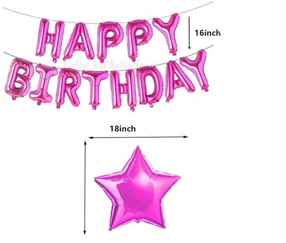 Happy Birthday Balloon Banner Self Inflated Pink 16 inch Letters Foil & 2 Pack Large 18 Inch Pink Stars Ballloons for Girls Women Birthday Party Decorations Supplies