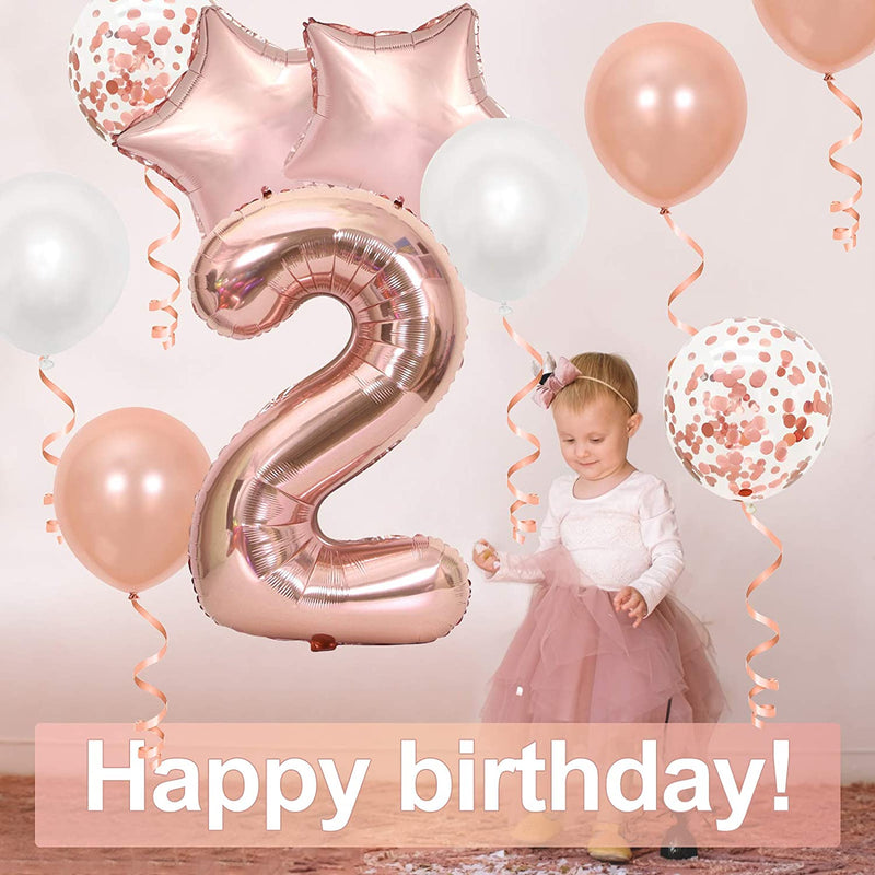 16 Inch Rose Gold Number 2 Balloon, Large Helium Balloon Birthday Party Decorations for Girls, Rose Gold Latex Balloons, 2 Year Party Supplies for Baby Shower Birthday Celebration