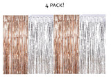 4 Packs 3Ft X 6Ft Silver And Rose Gold Metallic Fringe Curtain Party Decorations