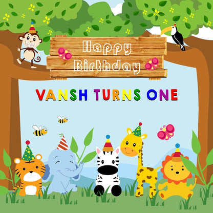 Personalize Jungle Birthday Backdrop Banner
