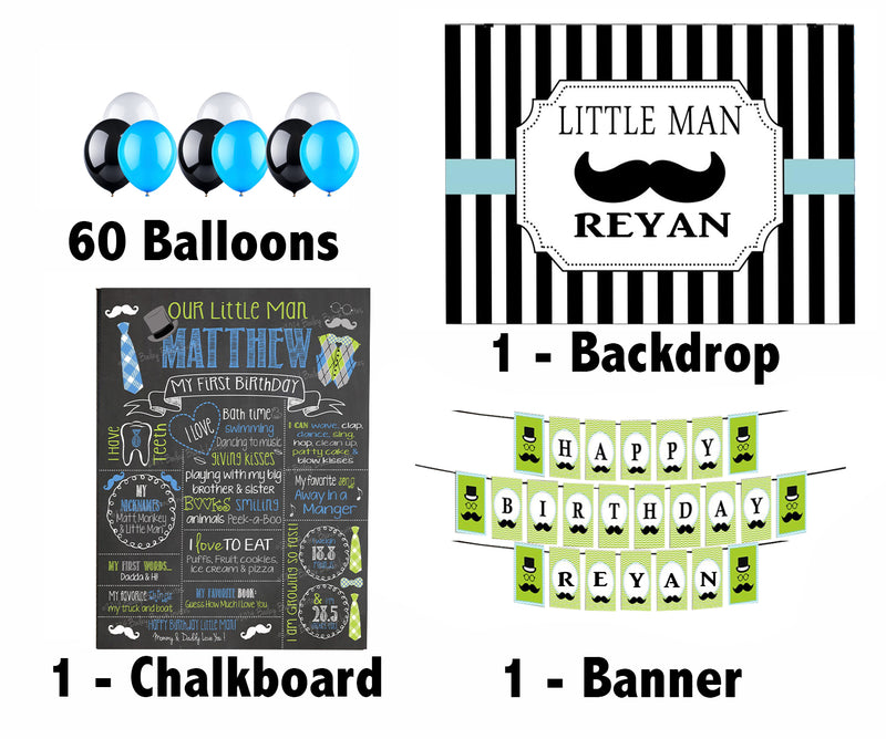 Little Man Birthday Party Personalized Complete Kit
