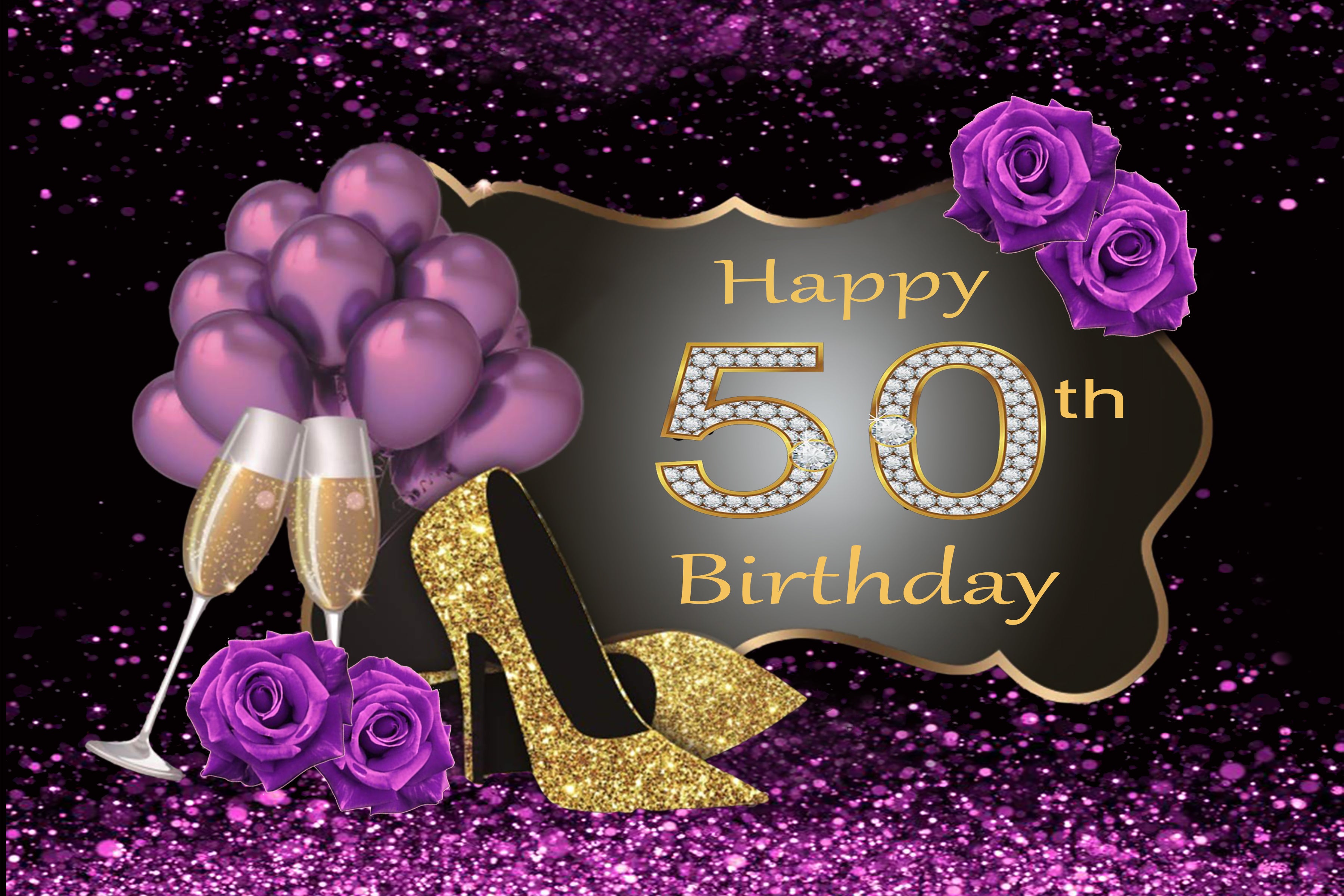 Sparkly Happy 50th Birthday Backdrop | Balloon Print Decoration – Theme ...