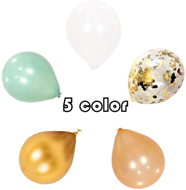 Metallic Balloons - Pastel Green, White ,Rose Gold ,Gold And Gold Confetti Latex Balloon For Birthday, Anniversary Parties.