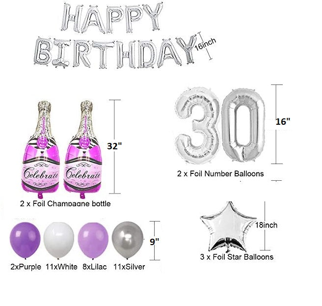 30th Purple Silver Theme Party Supplies Decorations