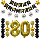 80th Birthday Party Black and Golden Decorations Kit