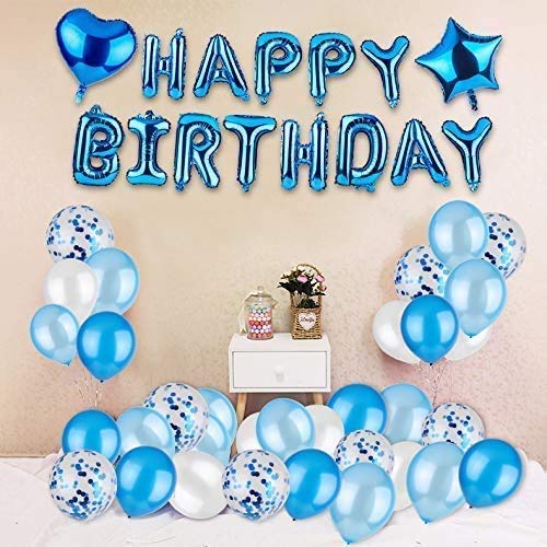 Happy Birthday Balloon, 16-Inch Happy Birthday Banner, Birthday Party Decoration, Happy Birthday Foil Balloon (Blue)