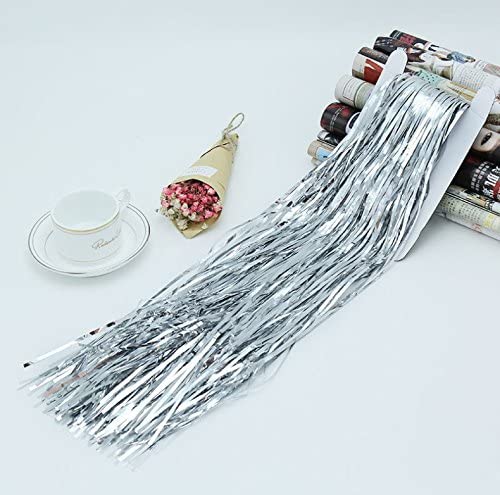 Blue Silver Metallic Tinsel Foil Fringe Curtains Party Decorations