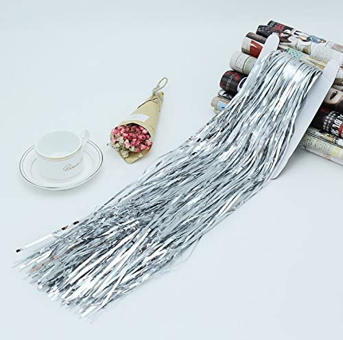 Silver Metallic Tinsel Foil Fringe Curtains For Birthday Party Decorations