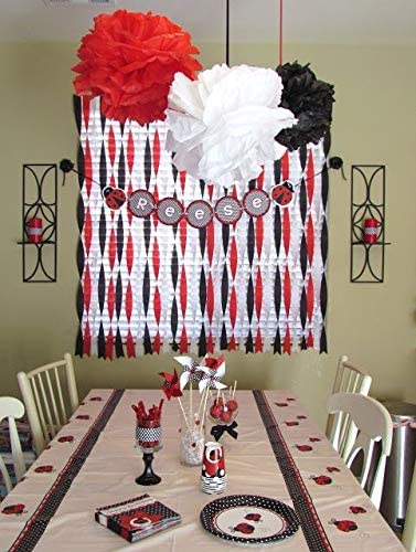 Red Black And White Pom Pom Flower Decoration - Racing Car Theme ,Casino Theme,Birthday Parties