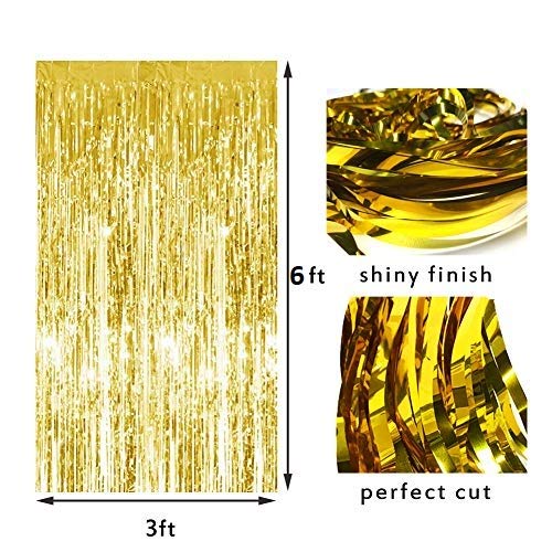 Gold Metallic Tinsel Foil Fringe Curtains for Birthday and Party Decorations