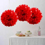 Red White And Gold White Tissue Paper Pom Poms And Paper Lanterns Decoration.