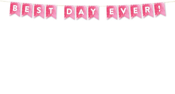Pink Wedding Collection, Hanging Pennant Party Banner With String, Best Day Ever, 1 Set, Includes String