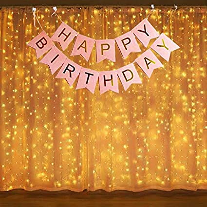 Birthday Banner Decoration With Led Light Pack For Birthday Decoration At Home/Outside (Light With Pink Banner)