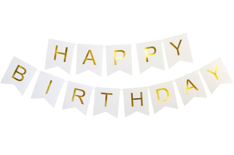 Birthday Decoration Banner & Balloons(Golden White And Silver)