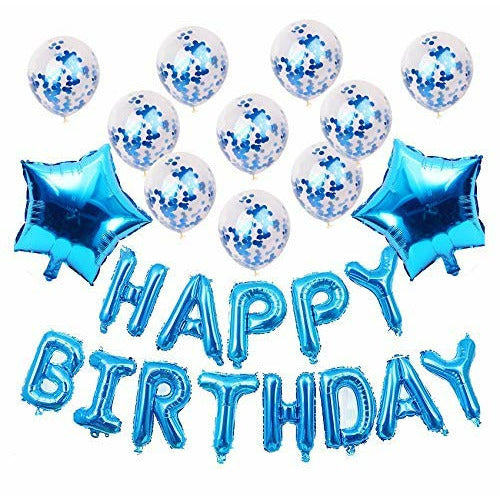 Happy Birthday Balloons Decoration Set - Blue