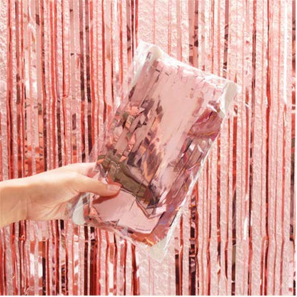 4 Packs 3Ft X 6Ft Silver And Rose Gold Metallic Fringe Curtain Party Decorations