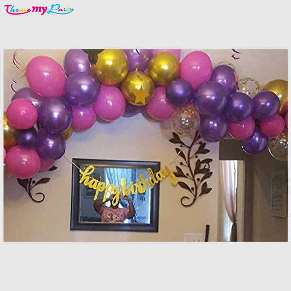 Metallic Pink Purple Gold and  Gold Confetti Balloon (With Ribbon)