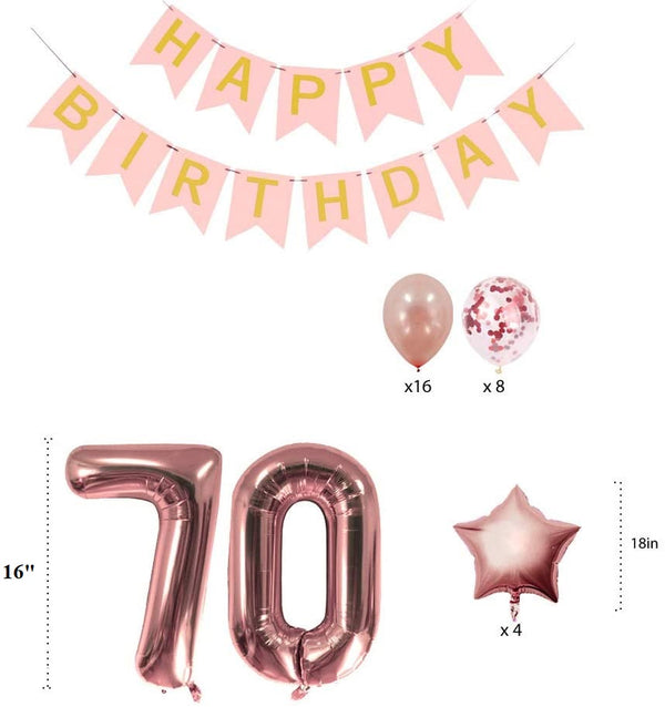 70th Birthday Party Rose Gold Decorations Kit