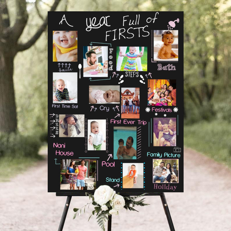 My Year Full Of Firsts Customized Chalkboard/Milestone Board for Kids Birthday Party