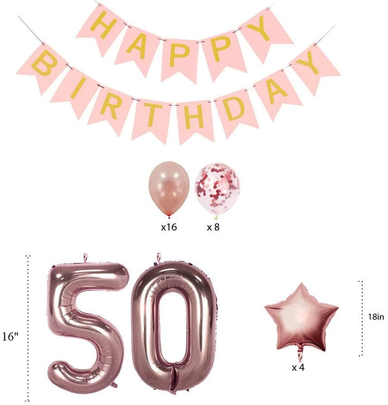50Th Birthday Rose Gold Decorations Party Supplies Gifts