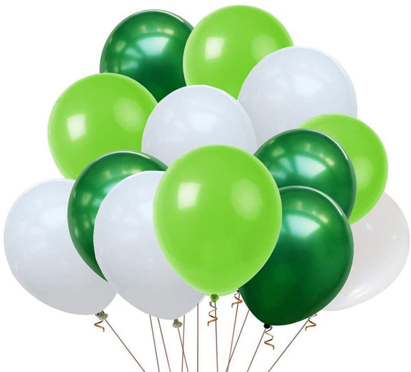Metallic White ,Light Green And Dark Green Latex Balloon For Birthday Parties