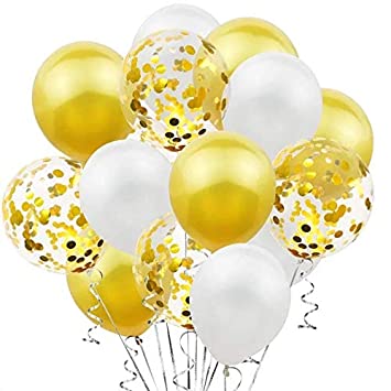 Metallic Gold And White Balloons And 12 Inch Gold Confetti Balloon