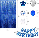 Blue Birthday Party Decorations Set With Happy Birthday Balloons Banner, Confetti Balloons, Foil Fringe Curtain For Birthday Party Supplies