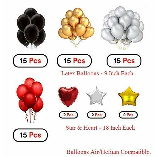 Happy Birthday Decoration Combo, HBD Banner - Gold Foiled Fringe Curtain - Foil Balloons - Latex Balloons, Photo Props