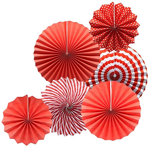 Red Paper Fans For Decoration Birthday Party Trend Party Fan For Wedding Birthday Showers (Pack Of 6)