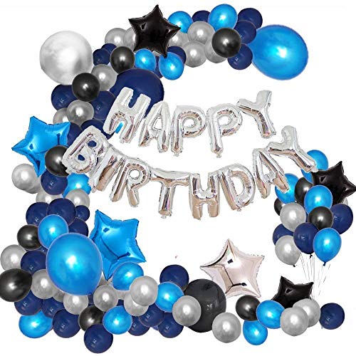 Blue Birthday Decoration Kit Combo Banner, Balloon And Star Foil