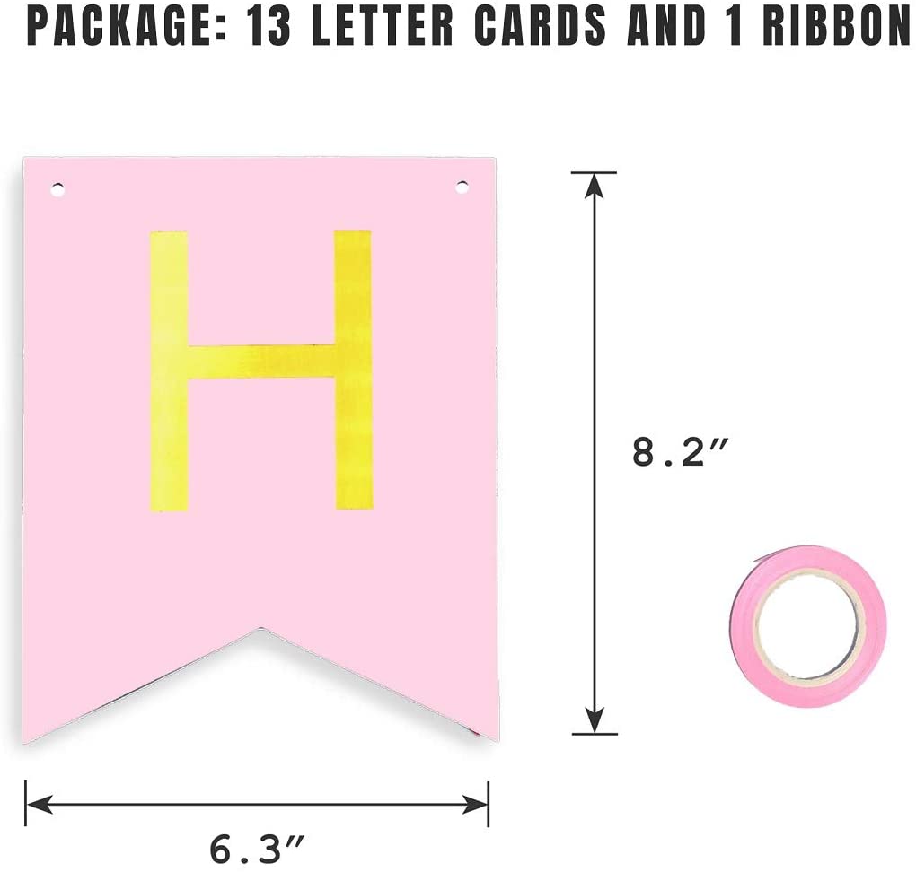 Pink Gold Foiled Happy Birthday Bunting Banner Party Decor Home Decor For Home