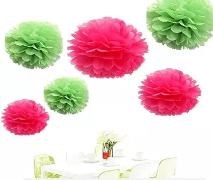 Pink And Green Pom Pom Flower Decoration -Girl Baby Welcome, Girls Birthday Party