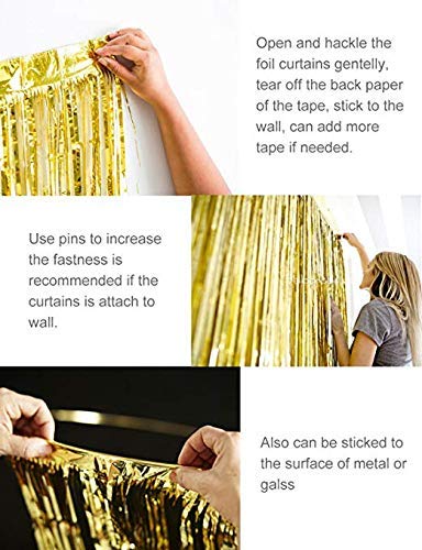 Red Black Gold Silver - 1 Each Metallic Tinsel Foil Fringe Curtains Party Decorations