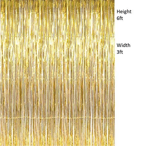 Gold And Black Birthday Decoration Combo Kit"-Banner, Fringe Curtain Golden ,Star Foil & Latex Balloons