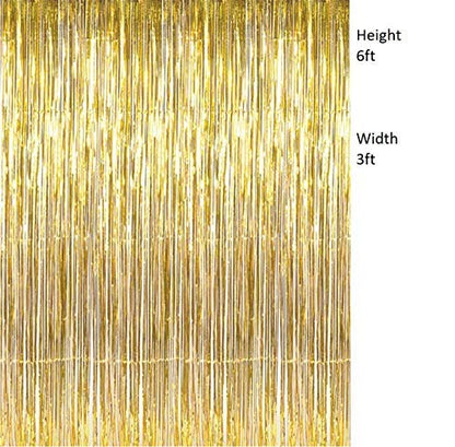 Gold And Black Birthday Decoration Combo Kit"-Banner, Fringe Curtain Golden ,Star Foil & Latex Balloons