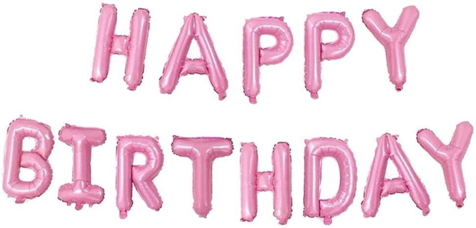 Pink Happy Birthday Foil Letter Mylar 16 Inch Large Aluminum Balloon Banner For Kids And Adults Party Decorations
