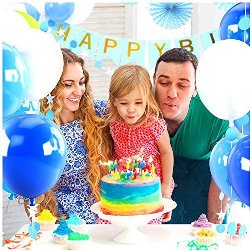 Happy Birthday Decoration Blue For Men And Boy, All-In-One Birthday Party Decor Supplies Set With Banner, Pom Pom, Fans, Balloons