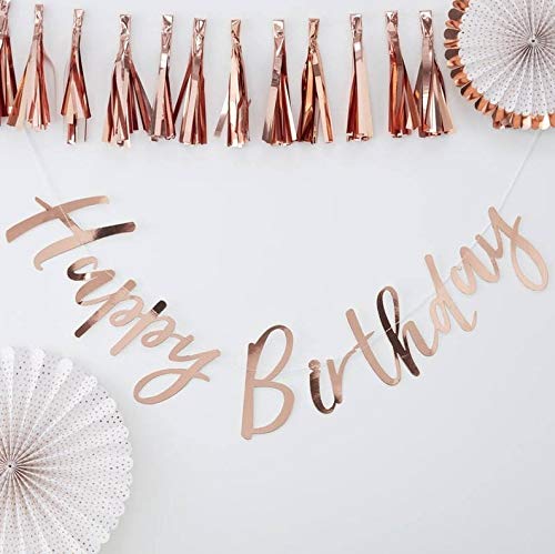 Happy Birthday Banner Cursive Letters - Rose Gold