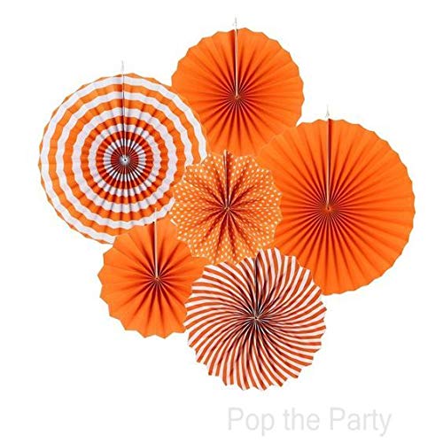 Paper Fans For Decoration Birthday Party Trend Party Fan For Wedding Birthday Showers - Orange And White (Pack Of 6)
