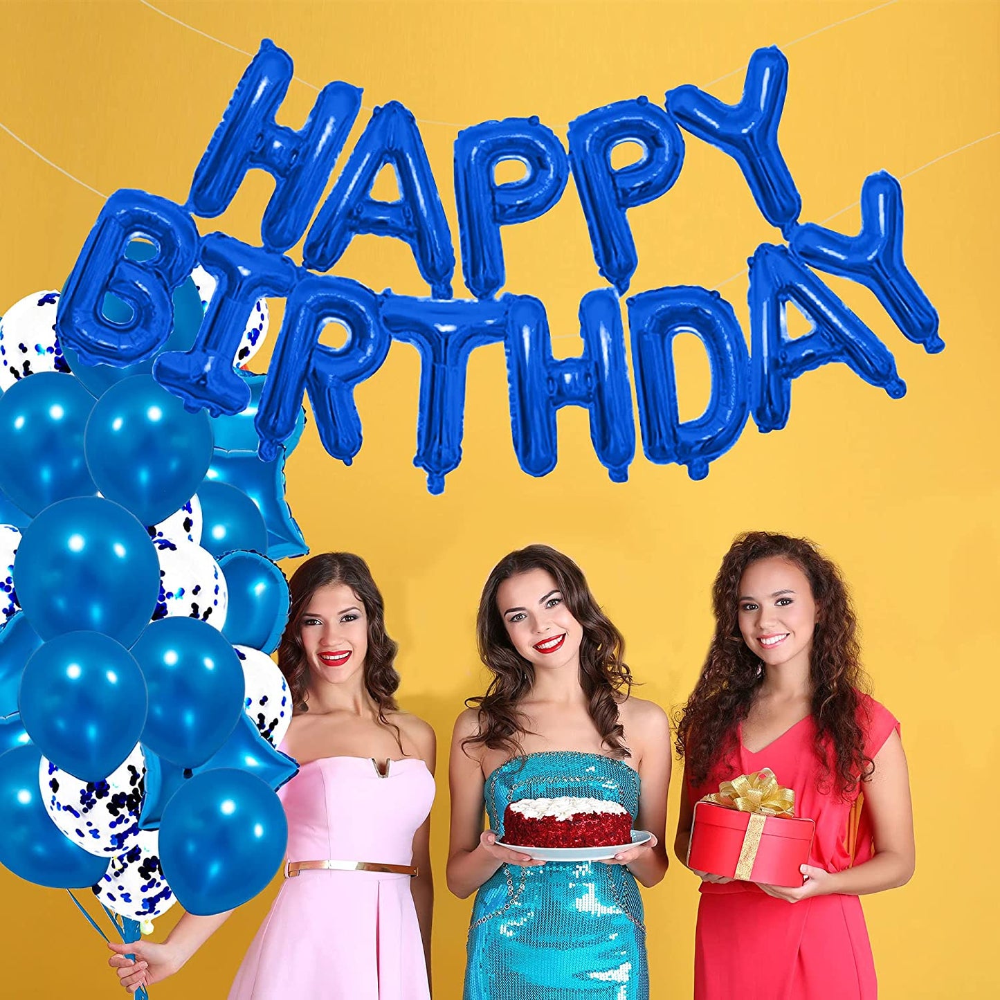 16 Inch Birthday Banner Balloon Letter Foil Party Decoration Bunting 18 Inch Star Heart Foil Latex Balloons Helium Confetti Balloons for Wedding Anniversaries blue