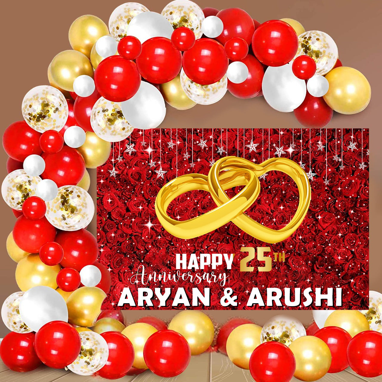 25th Anniversary  Party Decoration Kit with Backdrop & Balloons
