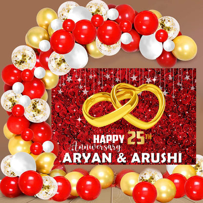 25th Anniversary  Party Decoration Kit with Backdrop & Balloons