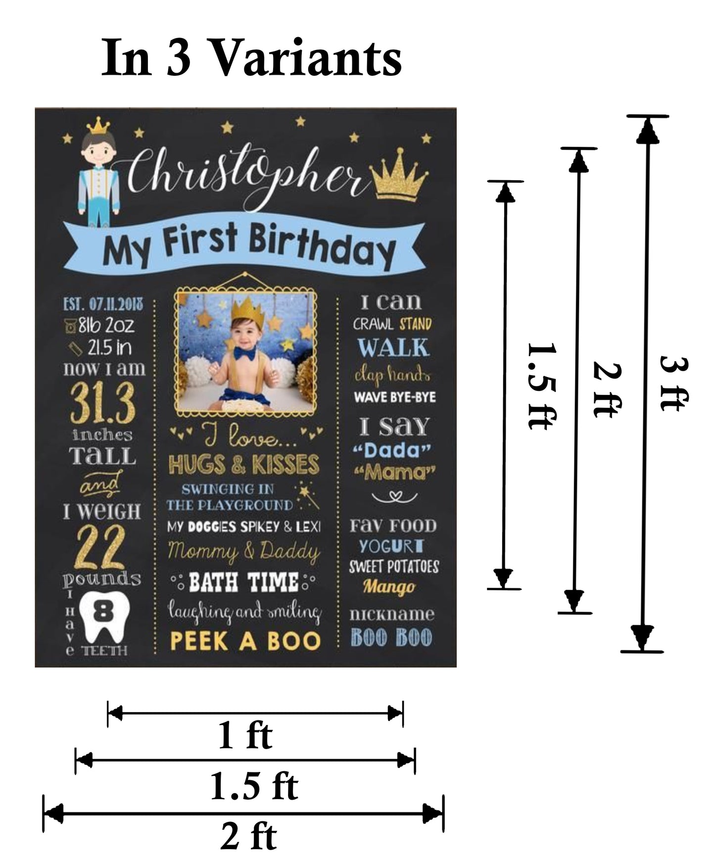 Prince Theme Customized Chalkboard Milestone Board for Kids Birthday Party