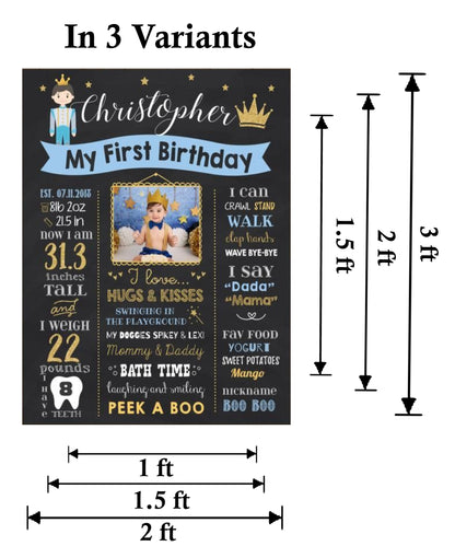 Prince Theme Customized Chalkboard Milestone Board for Kids Birthday Party