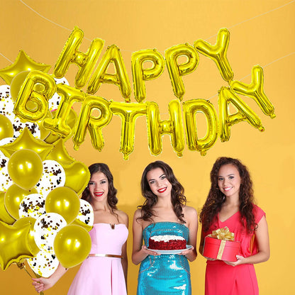16 Inch Birthday Banner Balloon Letter Foil Party Decoration Bunting 18 Inch Star Heart Foil Latex Balloons Helium Confetti Balloons for Wedding Anniversaries gold