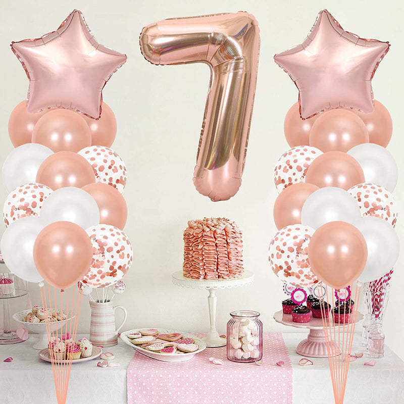 16 Inch Rose Gold Number 7 Balloon, Large Helium Balloon Birthday Party Decorations for Girls, Rose Gold Latex Balloons, 2 Year Party Supplies for Baby Shower Birthday Celebration