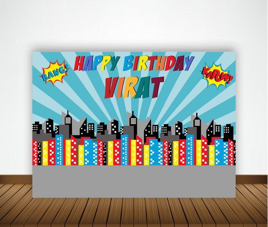 Super Hero Theme Birthday Party Backdrop 