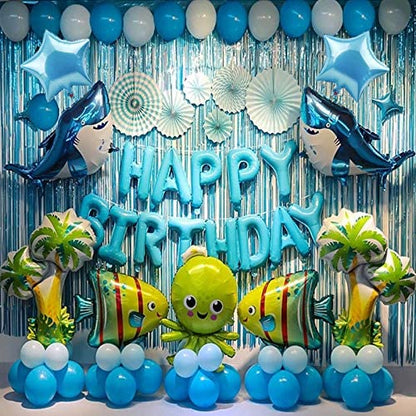 Baby Blue Happy Birthday Balloon Banners , Alphabet Balloons Banner for Boys Birthday Party Decoration Men Teen Boys