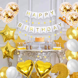 Gold White Balloon Garland, Happy Birthday Banner, Gold Latex Confetti Sequin Balloon for Birthday Party, Baby Shower, Wedding, Man Woman Wedding Anniversary