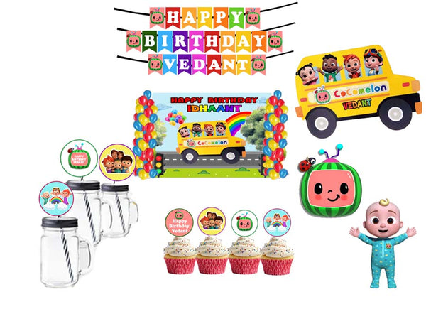 Cocomelon Theme Birthday Party Combo Kit with Backdrop & Decorations